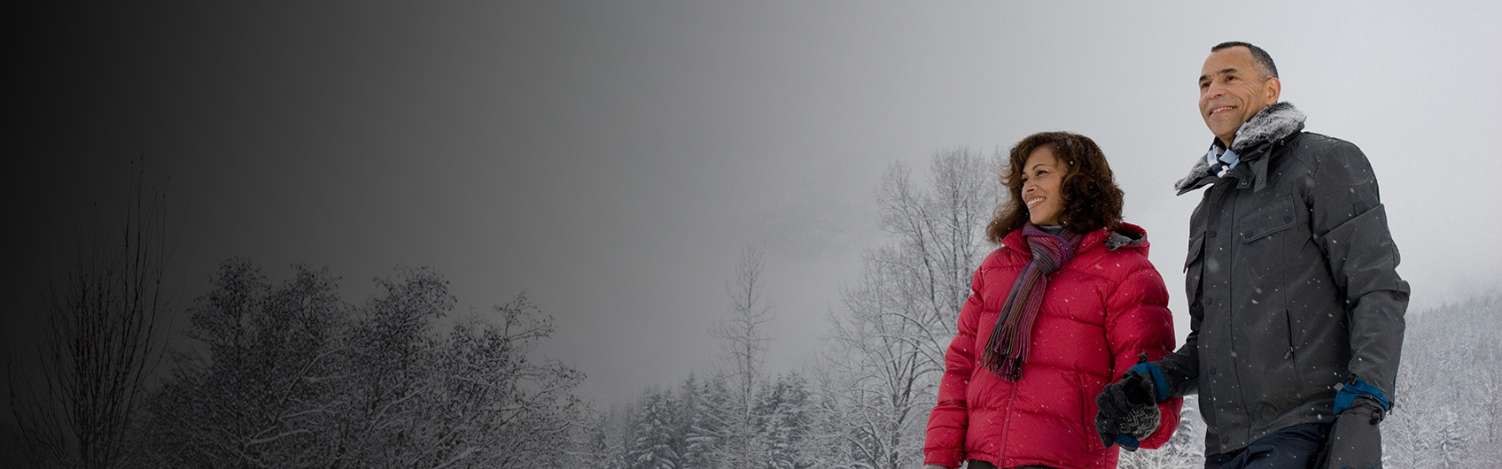 Couple walking in the snow