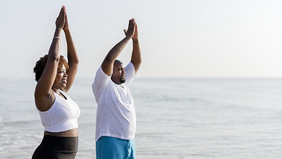 Deep breathing while doing yoga
