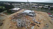 Overhead drone shot of UM Shore Medical Campus at Cambridge construction site.