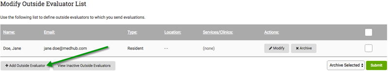 add outside evaluator screen