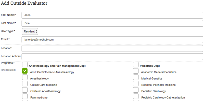 modify outside evaluator screen