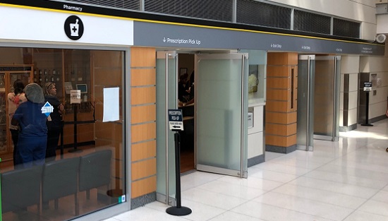 Doors to the pharmacy inside UMMC